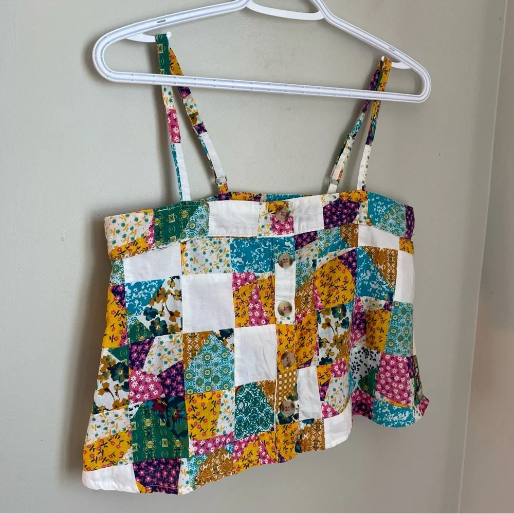Pilcro Anthropologie Patchwork Cami Tank Top XS Boho Quilted Cottagecore Hippie - Picture 3 of 14